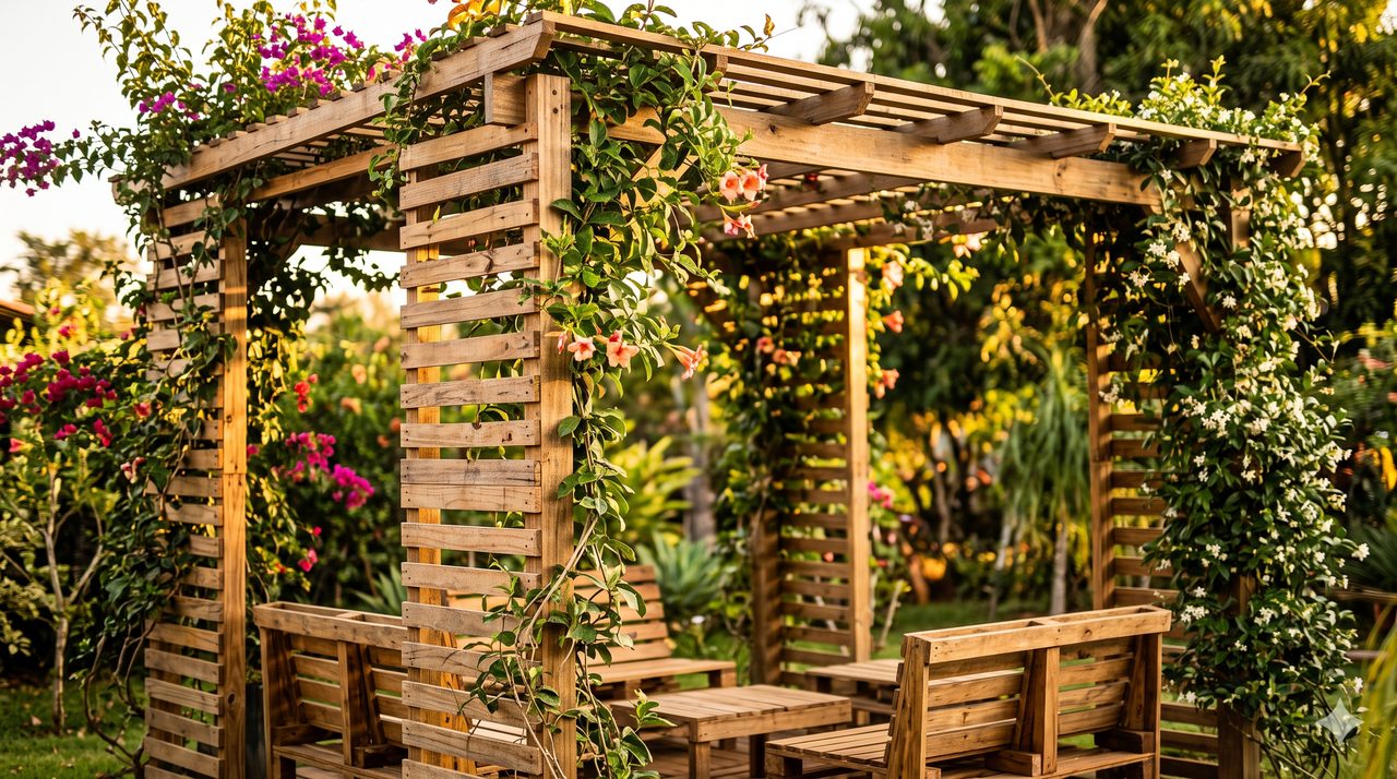 Pergolado de jardim de pallet